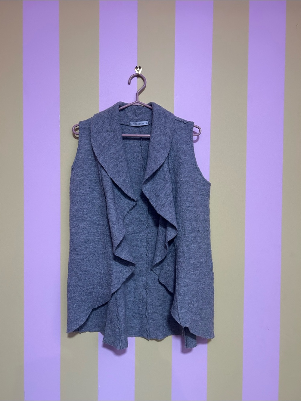 cut loose Gray Ruffled Open-Front boiled wool Vest